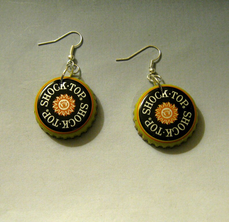 Recycled Shock Top Beer Bottle Cap Earrings Etsy