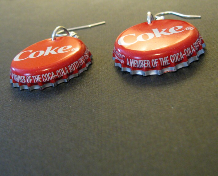 Recycled Coca Cola Coke Soda Pop Bottle Cap Earrings Etsy