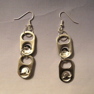 Recycled Soda Pop Can Tab Beer Tab Earrings, double tabs