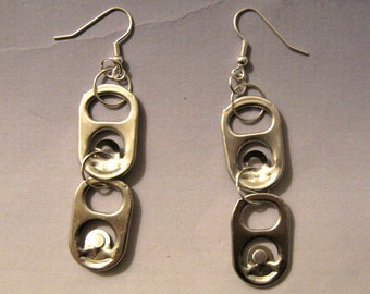 Recycled Soda Pop Can Tab Beer Tab Earrings, double tabs