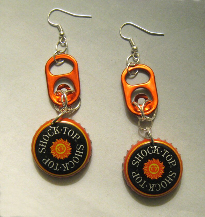 Recycled Can Tab Bottle Cap Earrings Shock Top Beer Etsy
