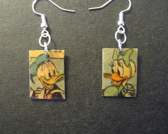 Disney Donald Duck and Daisy Recycled Comic Book Earrings one of a kind