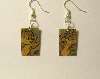 Earrings Disney Recycled Chip and Dale Comic Book Earrings Decoupage