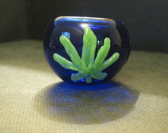 Glass Pipe Leaf Cobalt Blue Small Travel Pipe