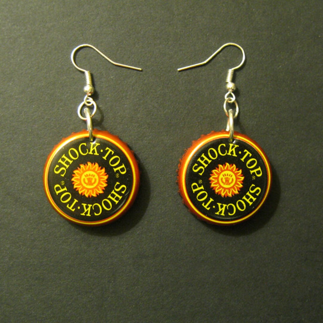 Recycled Bottle Cap Earrings Shock Top Beer Etsy