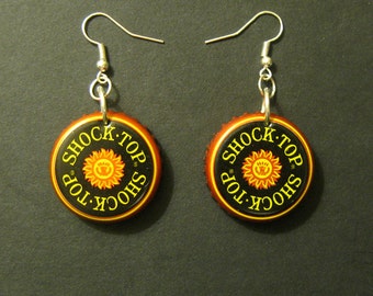 Recycled Bottle Cap Earrings Shock Top Beer