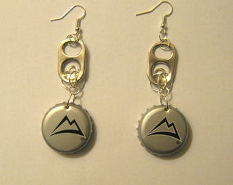 Recycled Can Tab Bottle Cap Earrings Coors Light Beer