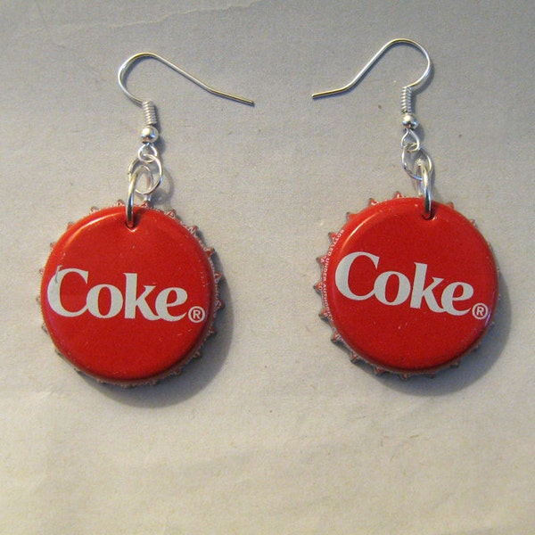 Boucles d'oreilles bouchon de bouteille de soda recyclé Coca Cola Coke soda