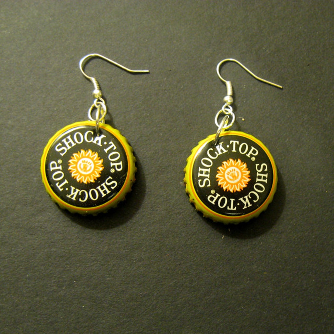Recycled Shock Top Beer Bottle Cap Earrings Etsy