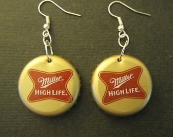 Recycled Beer Bottle Cap Earrings Miller High Life