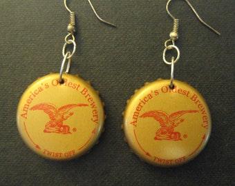 Recycled Bottle Cap Earrings Anheuser-Busch Budweiser Beer