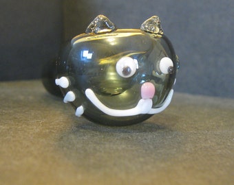 Glass Kitty Cat Pipe Gray