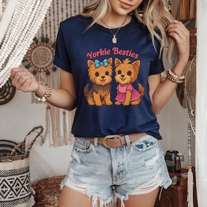 Cute Yorkie Besties shirt with bow and dress kawaii dog t shirt for dog lovers pastel pet tee gift for yorkshire terrier owners
