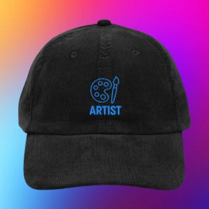 Vintage corduroy artist cap neon embroidered painter hat gift for artists dad hat low profile 100% cotton retro style cap