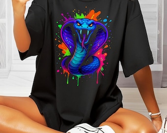 Neon Cobra Shirt for Men or Teens Snake Graphic Tee Venomous Snake Lover Gift Bright Reptile Shirt Cool Animal T-Shirt for Snake Fans