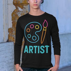 Chemise d&#39;artiste néon à manches longues, peinture créative, col rond, cadeau pour peintre amateur d&#39;art, haut artistique à manches longues, artiste coloré, pull pour professeur