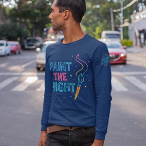 Cadeau pour artiste peintre, professeur d&#39;art, sweat néon peinture la nuit chemise à manches longues pull unisexe confortable col rond Logo sur la manche gauche