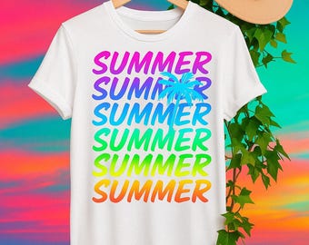 Summer t-shirt unisex trendy summer t-shirt beach tee cute summer shirt ladies mens colorful palm tree summer shirt ocean life top