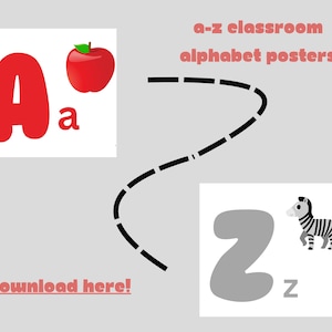 A-Z Alphabet Klassenzimmer Poster - druckbare Lerndekor, Vorschule & Kindergarten Lernwandkunst