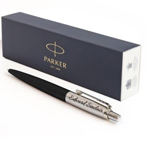 Gegraveerde gepersonaliseerde Parker Jotter-pen - zwart - zilver | Cadeau voor hem en haar, Vaderdag, bruiloft, bruidsjonkers, jubileum, kerst