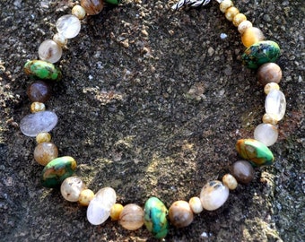 Earthy Brown Cream Green Mosaic Howlite Bracelet jewelry under 20