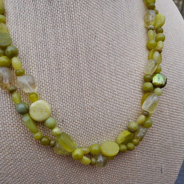 Chartreuse Quartz Jade Statement Necklace