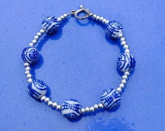 Chinoiserie Blue White Porcelain Bracelet