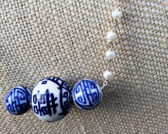 Dainty Blue White Chinoiserie Necklace