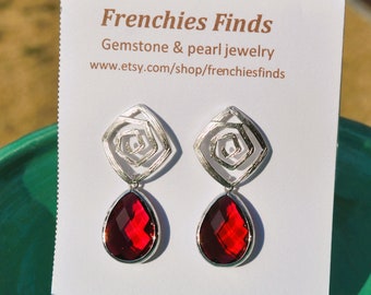 Red Crystal Teardrop Fancy Post Earrings