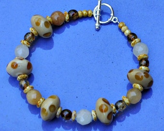 Brown Polka Dot Honey Lampwork Bracelet jewelry under 25