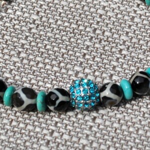 Tibetan Dzi Brown Turquoise Rhinestone Pave Bracelet