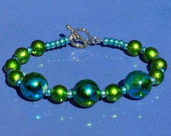 Turquoise Green Tie Dye Metallic Bead Bracelet-bracelet under 25