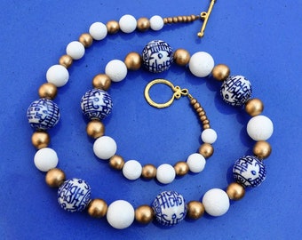 Ginger Jar Blue and White Chinoiserie Necklace