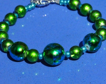Turquoise Lime Tie Dye Metallic Bracelet