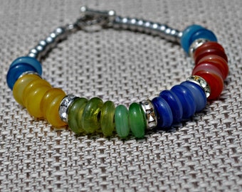Rainbow Glass Rhinestone Rondelles Bracelet jewelry under 25 Color Block
