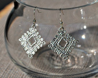 Diamond Shape Silver Lace Dangle Earrings jewelry under 25