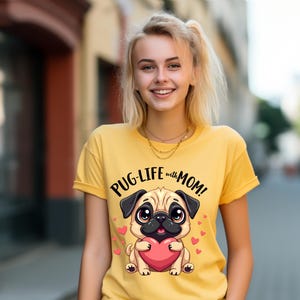 Adorable image clipart « Carlin avec maman » ludique et ludique de haute qualité pour t-shirts et travaux manuels