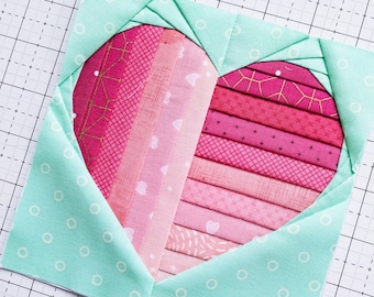 Mod Heart Foundation Paper Piecing FPP Pattern || Striped Heart Quilt Block pattern in three sizes