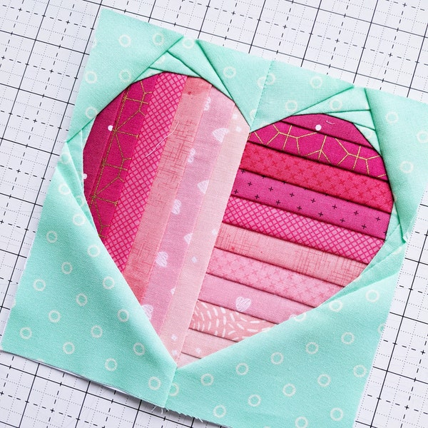 Mod Heart Foundation Paper Piecing FPP Pattern || Striped Heart Quilt Block pattern in three sizes