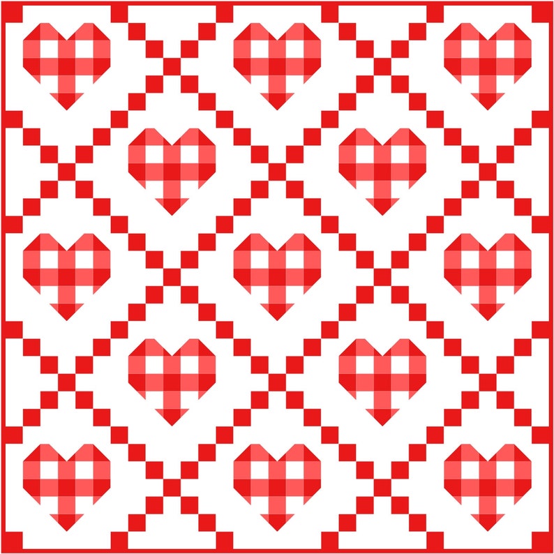 Farmhouse Hearts PDF Quilt Pattern Plaid Hearts Easy Modern Quilt image 3