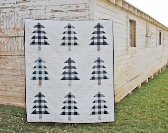 Farmhouse Christmas PDF Quilt Pattern || Plaid Christmas Trees || Easy Modern Quilt