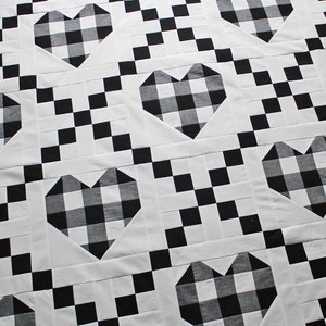 Farmhouse Hearts PDF Quilt Pattern Plaid Hearts Easy Modern Quilt image 1