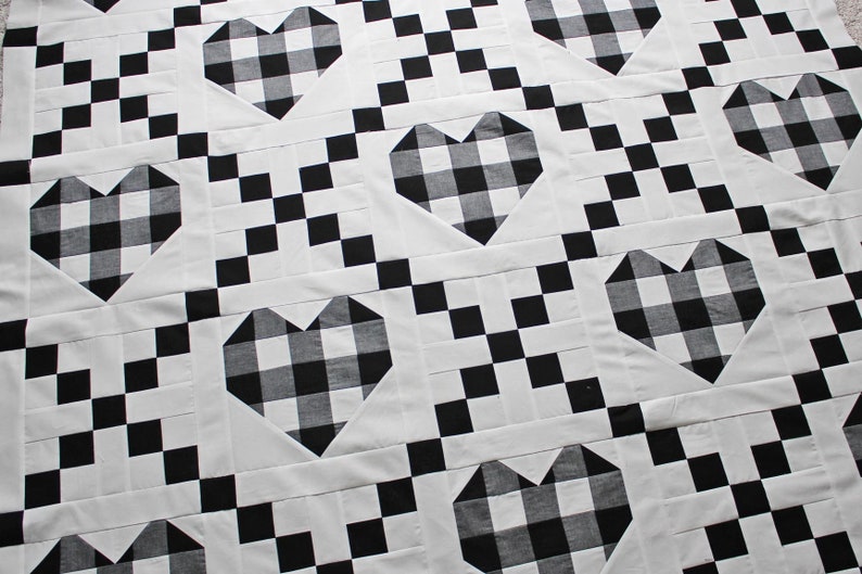 Farmhouse Hearts PDF Quilt Pattern Plaid Hearts Easy Modern Quilt image 1