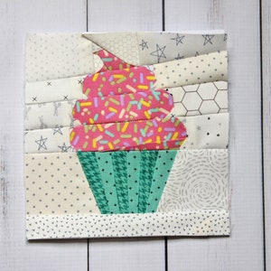 Modello PDF per blocco trapunta "Sweet Cupcake Foundation Paper Pieced" (FPP)