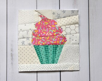 Sweet Cupcake Foundation Paper Pieced (FPP) PDF Quilt Block Pattern