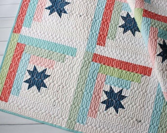 Star Cabins PDF Quilt Pattern in Three Sizes || Easy, Jelly Roll Log Cabin Pattern