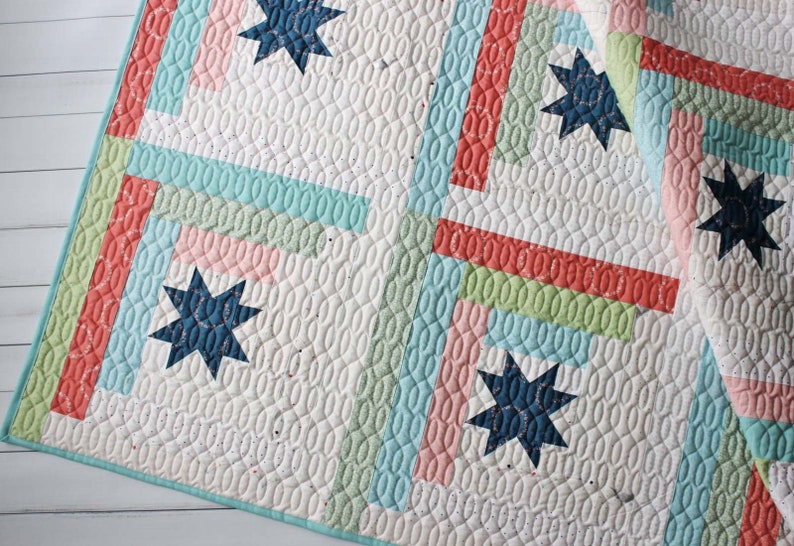 Star Cabins PDF Quilt Pattern in Three Sizes Easy, Jelly Roll Log Cabin Pattern image 1