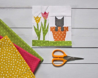 Spring Kitty Foundation Paper Pieced (FPP) pdf-quiltblokpatroon