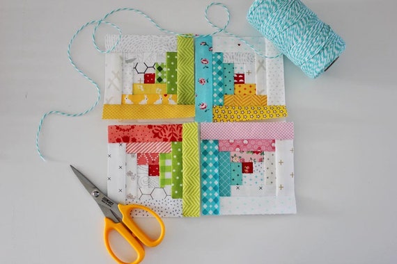 Tiny Log Cabin Fpp Quilt Block Pdf Pattern Five Size Etsy