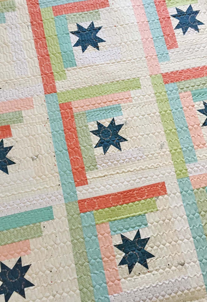 Star Cabins PDF Quilt Pattern in Three Sizes Easy, Jelly Roll Log Cabin Pattern image 3